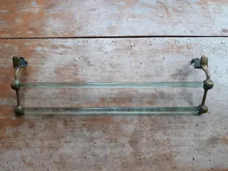 Art Nouveau handdoekhouder uit 1910 messing - glas houder antieke wandhaak dubbele handdoekhouder vintage badkameraccessoires