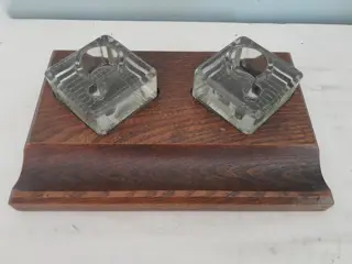 art deco inktpot inktstel - Engeland - Veloa - glas - eiken hout