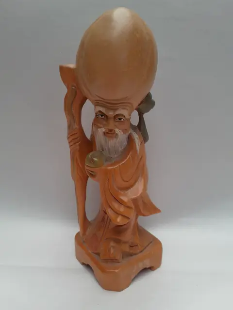 vintage Chinese handgesneden groot hoofd god van Longevity Shou Lao beeldje