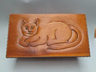 Vintage small wooden table or stand with cat - woodcarving
