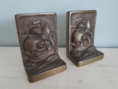 Galleons - Art Deco Bronze Bookends 1930s