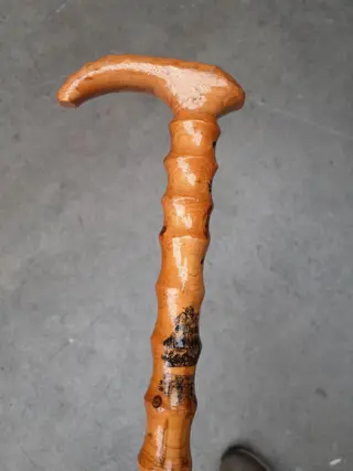 Antique signed Chinese wood cane with painted scene