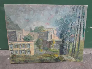impressionistisch schilderij landschap met gebouwen en bomen