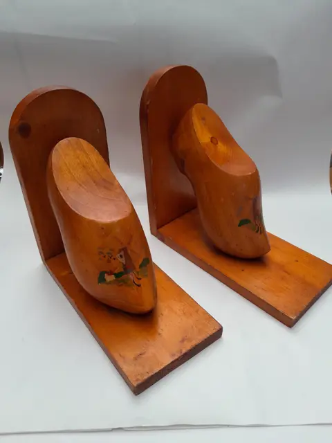 Vintage Dutch wooden shoes bookends
