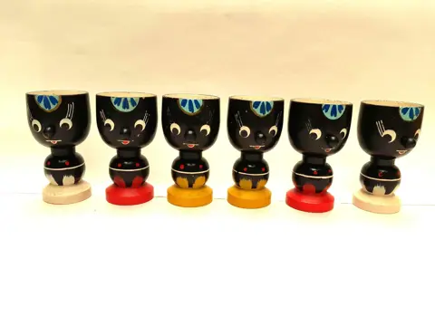vintage houten eierdopjes vogeltjes - set van 6