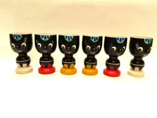 vintage houten eierdopjes vogeltjes - set van 6