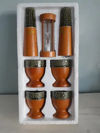 vintage ontbijtset eiderdopjes peper en zout set en Zandloper - 70s 80s