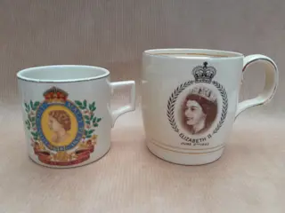 set of 2 Queen Elizabeth II  Coronation Anniversary mugs 1953