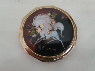 vintage Stratton poederdoosje met een spiegel - versierd met een paardenontwerp - England