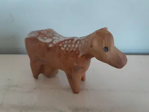 Vintage Handmade Stoneware Pottery Figurine - Brown Dairy Cow - Stamped Tremar - UK
