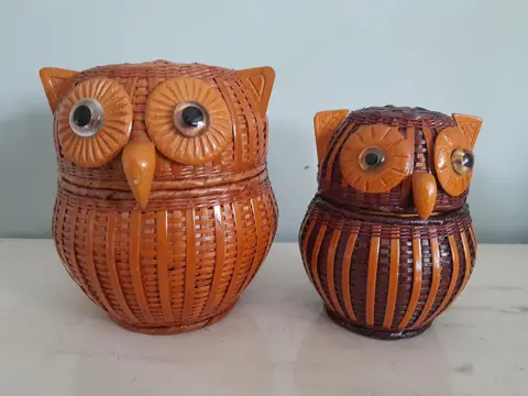 vintage wicker owl baskets - Zhejiang - trinket box - Sieraden Box - set of 2