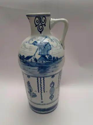 Vintage Delft Blue & White Hoppe Distilleries Ceramic Decanter Pitcher