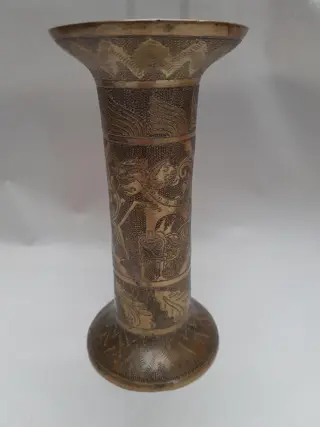 Antique Indonesian brass vase - Wayang