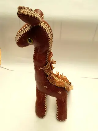 vintage leather giraffe - handmade - mid-century - 70s
