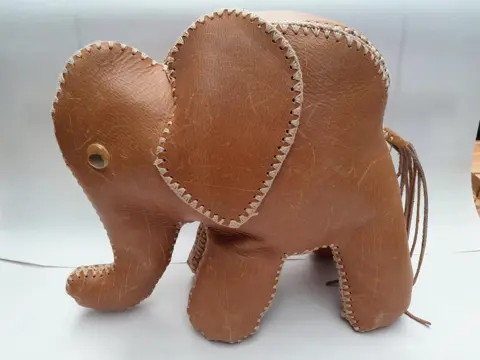 vintage leather elephant - handmade - mid century - 70s