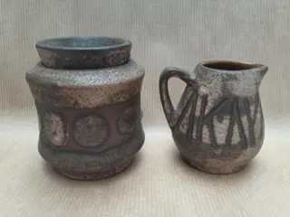 Ceramano suikerpotje en melkkannetje decor Aegina, jaren 60, West-Duits aardewerk, vintage keramiek