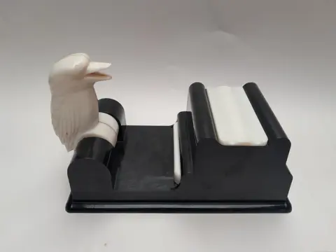 Vintage Black & Cream Bakelite Kookaburra Cigarette Dispenser