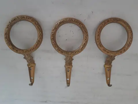 set van 3 vintage messing kapstokhaken
