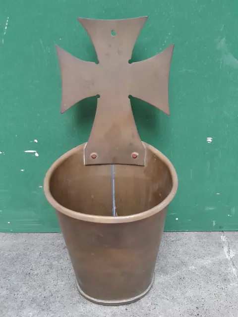 vintage bloempot messing kruis - religieus - Duitsland
