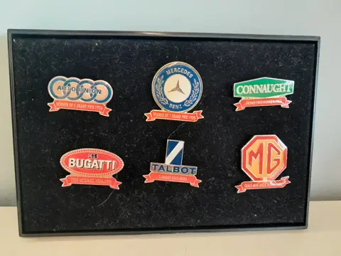 Set of 6 grand prix car brand pins - Bugatti MG Mercedes Audi Talbot Connaught
