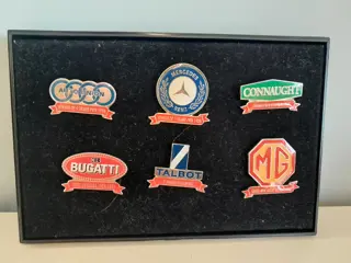 Set of 6 grand prix car brand pins - Bugatti MG Mercedes Audi Talbot Connaught