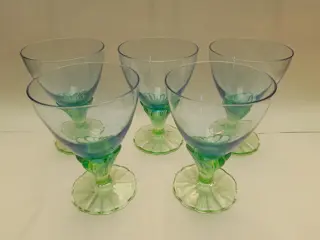 vintage Bormioli Rocco Bahia blauwgroene glazen jaren 80 - Blauw groene Italiaans glaswerk - set van 5