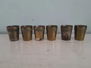 Vintage 1970s brass Vodka Shot Cup Glasses - set of 6