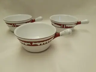 Vintage kommen Nederlands aardewerk - jaren 60 - kom met handvat - bruin wit - set van 3