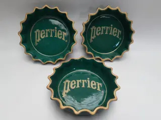 vintage Perrier asbak - Frankrijk - aardewerk - groen - set van 3