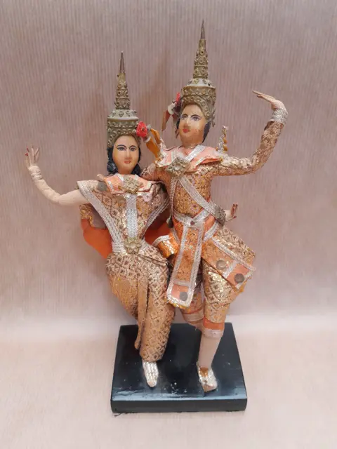 Vintage Thai dancing couple figurine - handmade