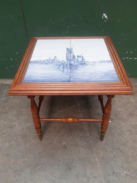 vintage tegel tafel - zeilboot - Nederlands - Delfts Blauw