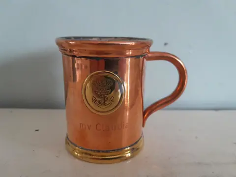 Vintage Tankard Copper Brass Navy Rum Shot Mug - MV Claudia