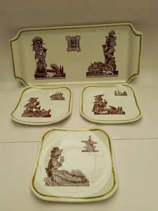 set van 4 vintage aardewerk borden - Goedewaagen Gouda Holland