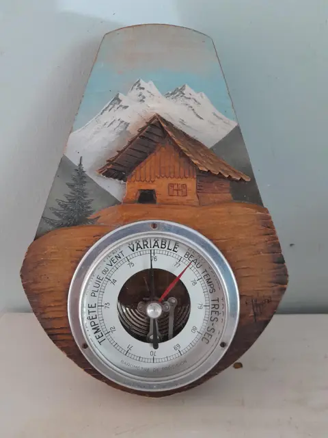 vintage Franse houten decoratieve barometer voor aan de muur - handbeschilderd - French Décor