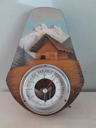 vintage Franse houten decoratieve barometer voor aan de muur - handbeschilderd - French Décor
