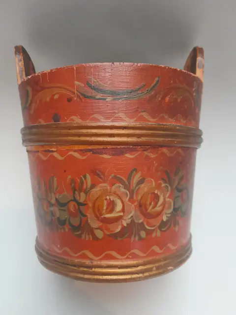 Antique painted folk art tub - wooden bucket - 19th century