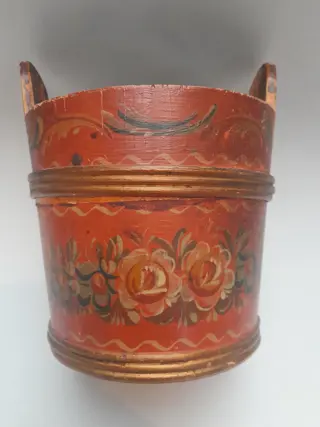 Antique painted folk art tub - wooden bucket - 19th century
