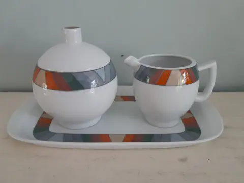 Postmodern sugar bowl and creamer pitcher - City - Arzberg - Memphis - 80s