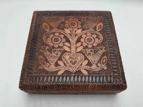 vintage hand carved wooden jewelry box Trinket Box