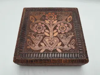 vintage hand carved wooden jewelry box Trinket Box