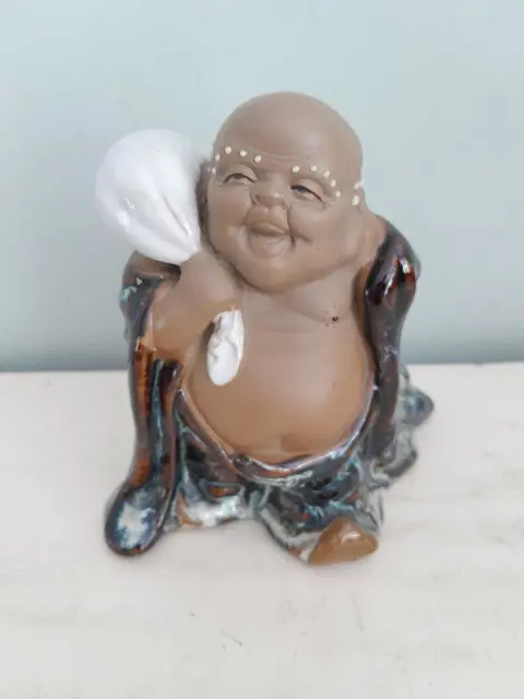 Chinese Wanjiang Mudman glimlachend Boeddha beeldje - Aziatisch aardewerk Happy Buddha beeldje Clay Glaze