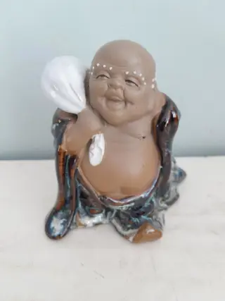 Chinese Wanjiang Mudman glimlachend Boeddha beeldje - Aziatisch aardewerk Happy Buddha beeldje Clay Glaze