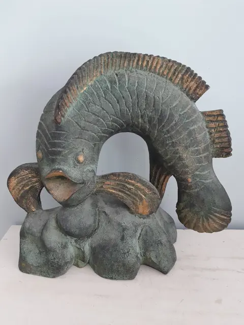 vintage houten beeld vis karper - Namislyk Kunst der volker