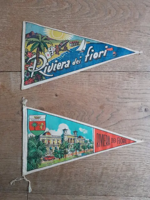 Set van 2 - Vintage Vaantje , Vlaggetje, Wimpel van Riviera dei Fiori - Sanremo - Italie