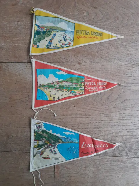 Set van 3 - Vintage Vaantje , Vlaggetje, Wimpel van Riviera dei Fiori - Pietra Ligure - Italie