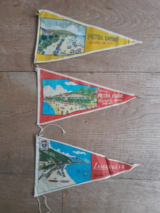 Set van 3 - Vintage Vaantje , Vlaggetje, Wimpel van Riviera dei Fiori - Pietra Ligure - Italie