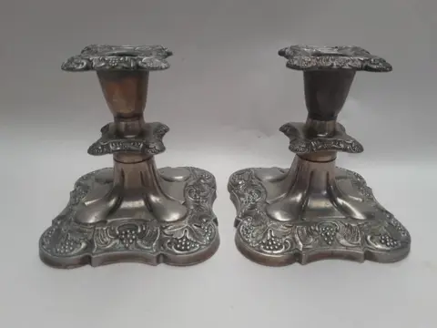 Vintage verzilverde kandelaars - set van 2 - rococo