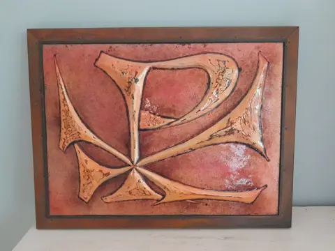 Mid century wall art- hammered copper enamel - abstract artwork - brutalist