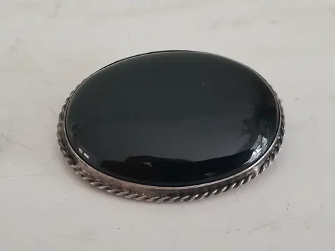 Vintage zilveren handgemaakte onyx broche - hanger