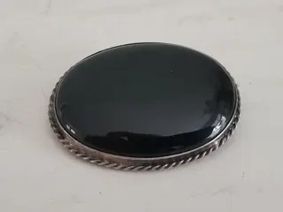 Vintage zilveren handgemaakte onyx broche - hanger